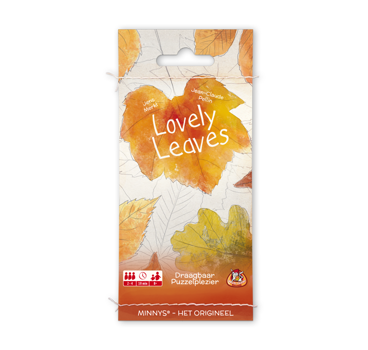 Minnys: Lovely Leaves. Witte verpakking met herfstbladeren erop.