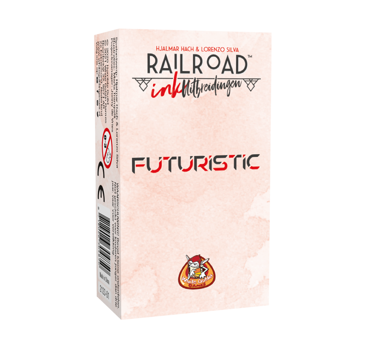 Railroad Ink Futuristic Uitbreiding, Lichtrode door met zwarte en rode letters.