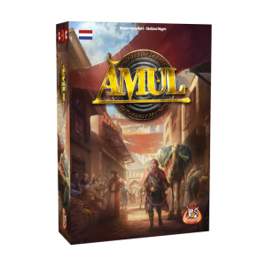 Amul_Strategisch_Spel_White Goblin Games een kaartspel met op de voorkant een man die door een marktstraat loopt met een kameel