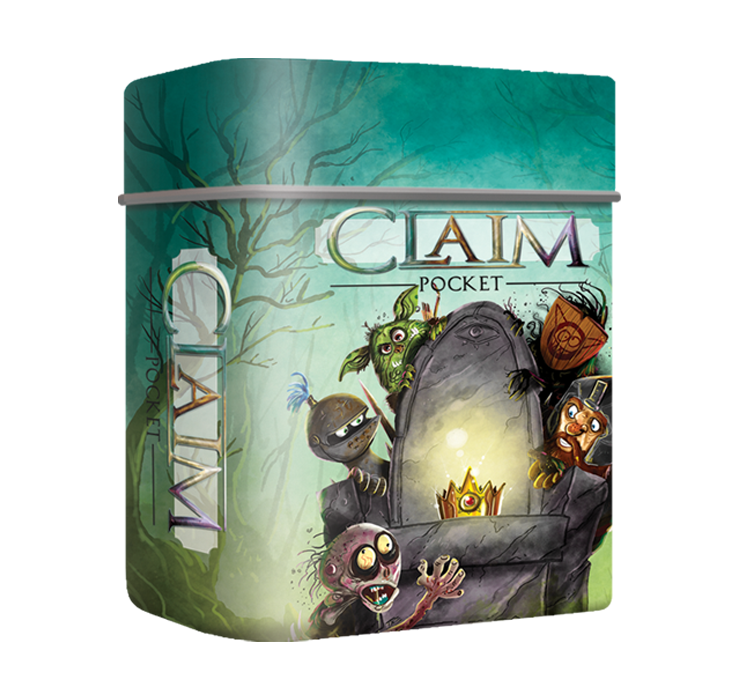 Claim_Pocket_Kaartspel_White Goblin Games blauw groen blikje met monsters afgebeeld