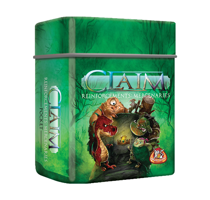 Claim_Pocket_Reinforcements_Mercenaries_Kaartspel_Uitbreiding_White Goblin Games groen blik met monsters afgebeeld