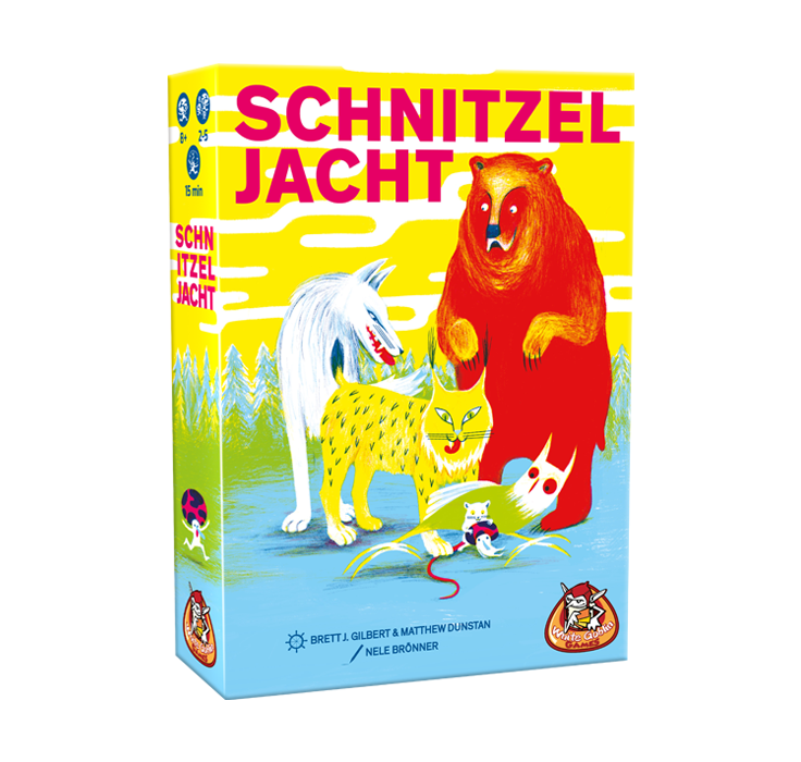 Schnitzeljacht - familiespel met kaarten. Bestaat uit felgekleurde beer, lynx, uil, wolf en een muis.