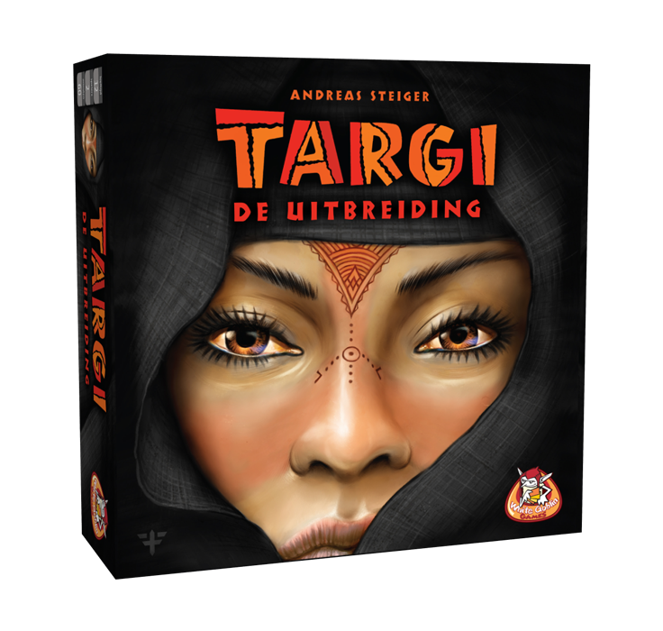 Targi De Uitbreiding is een uitbreiding van Targi met een vrouw op de cover met een omslagdoek van White Goblin Games