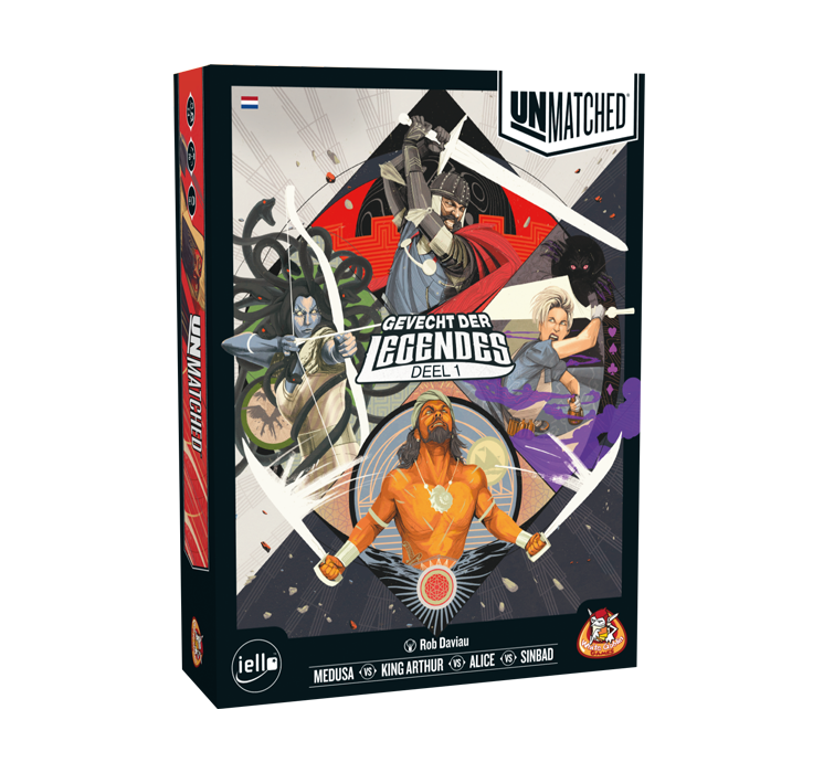 Unmatched_Gevecht_der_Legendes_Deel_1_White Goblin Games_ een spel waar je tegen elkaar strijd met King Arthur, Alice, Medusa en Sinbad